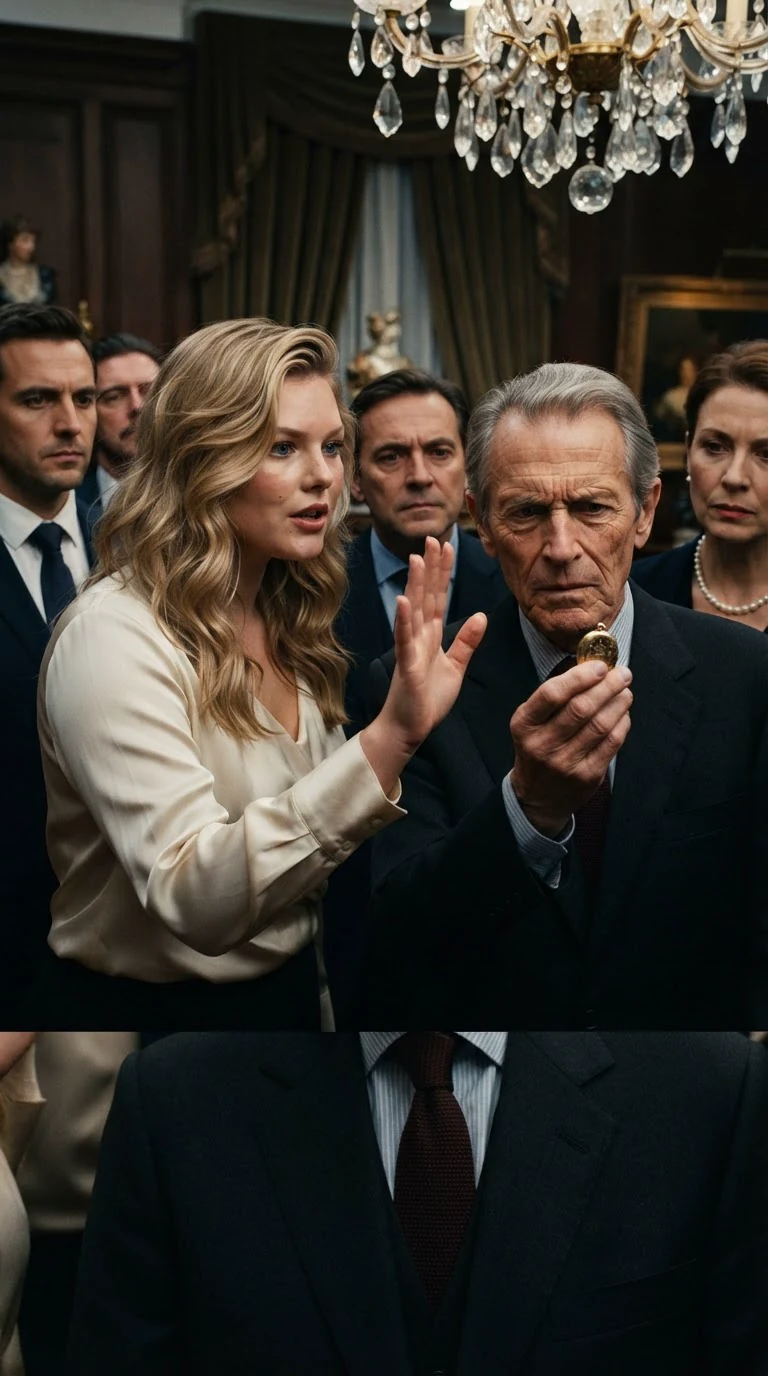 The blonde woman denies it while the collector holds the locket to the light.
