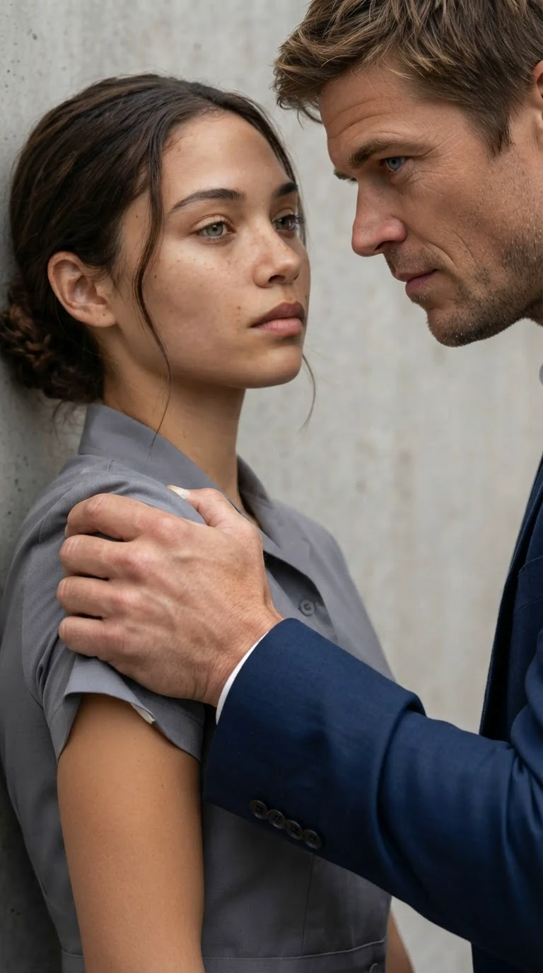A man's hand clamps hard around the maid's arm above the elbow.