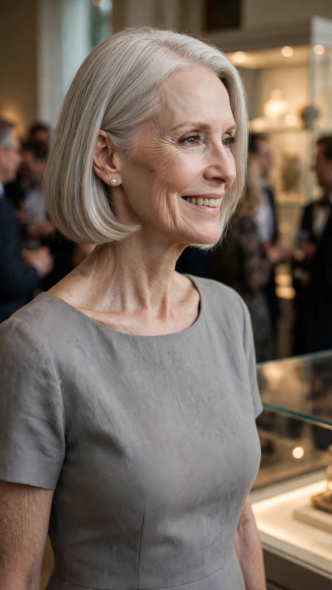 A silver-blonde woman in pearls speaks softly, eyes hard.