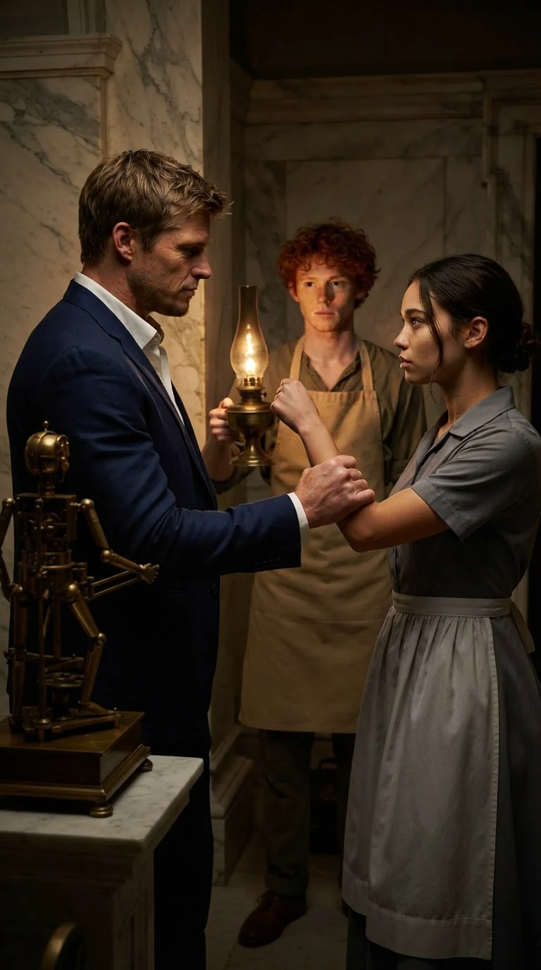 Lyle wrenches Rosamund's wrist away from the automaton.