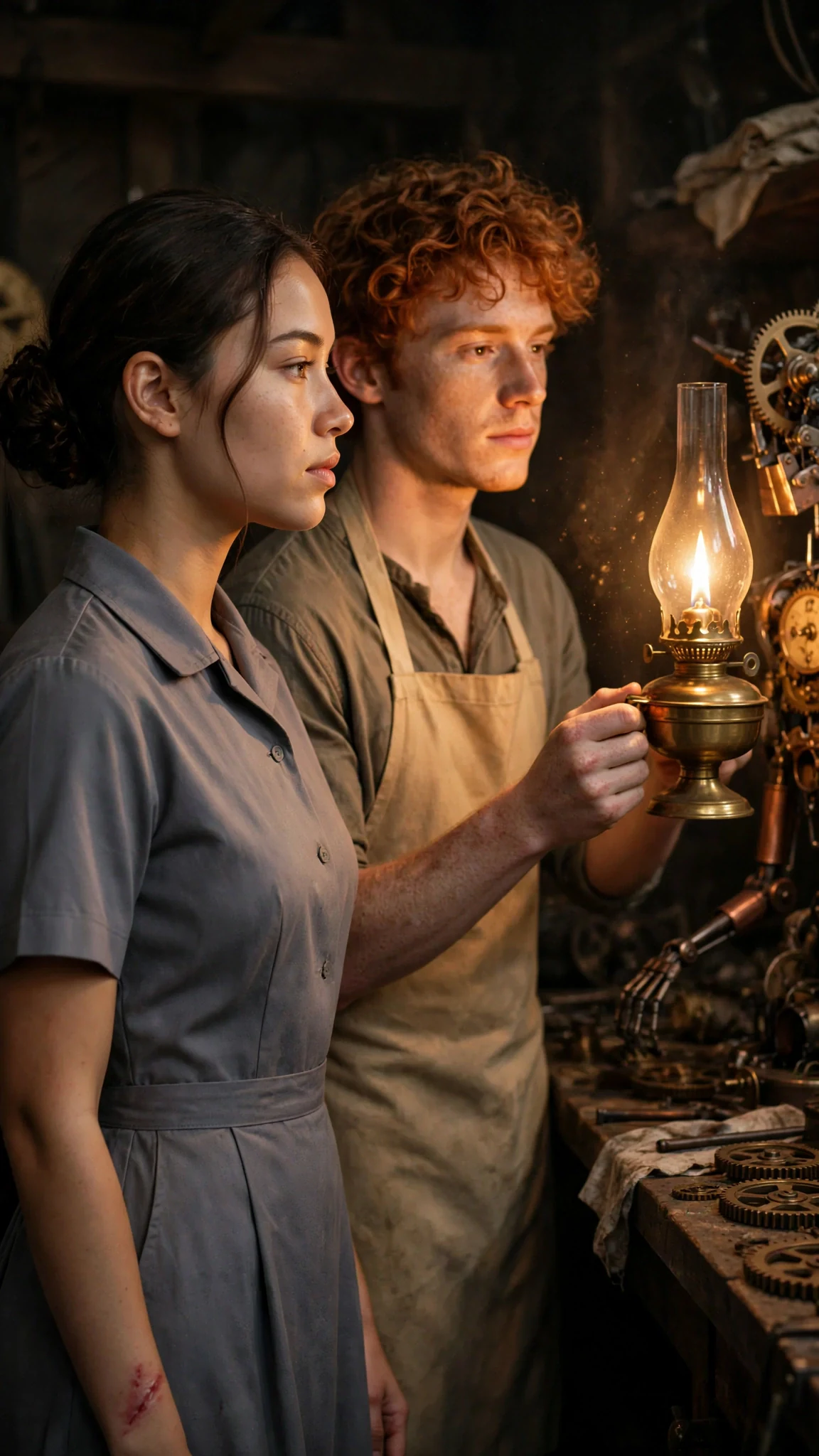 Rosamund turns back to the machine, calm, her wrist reddening.
