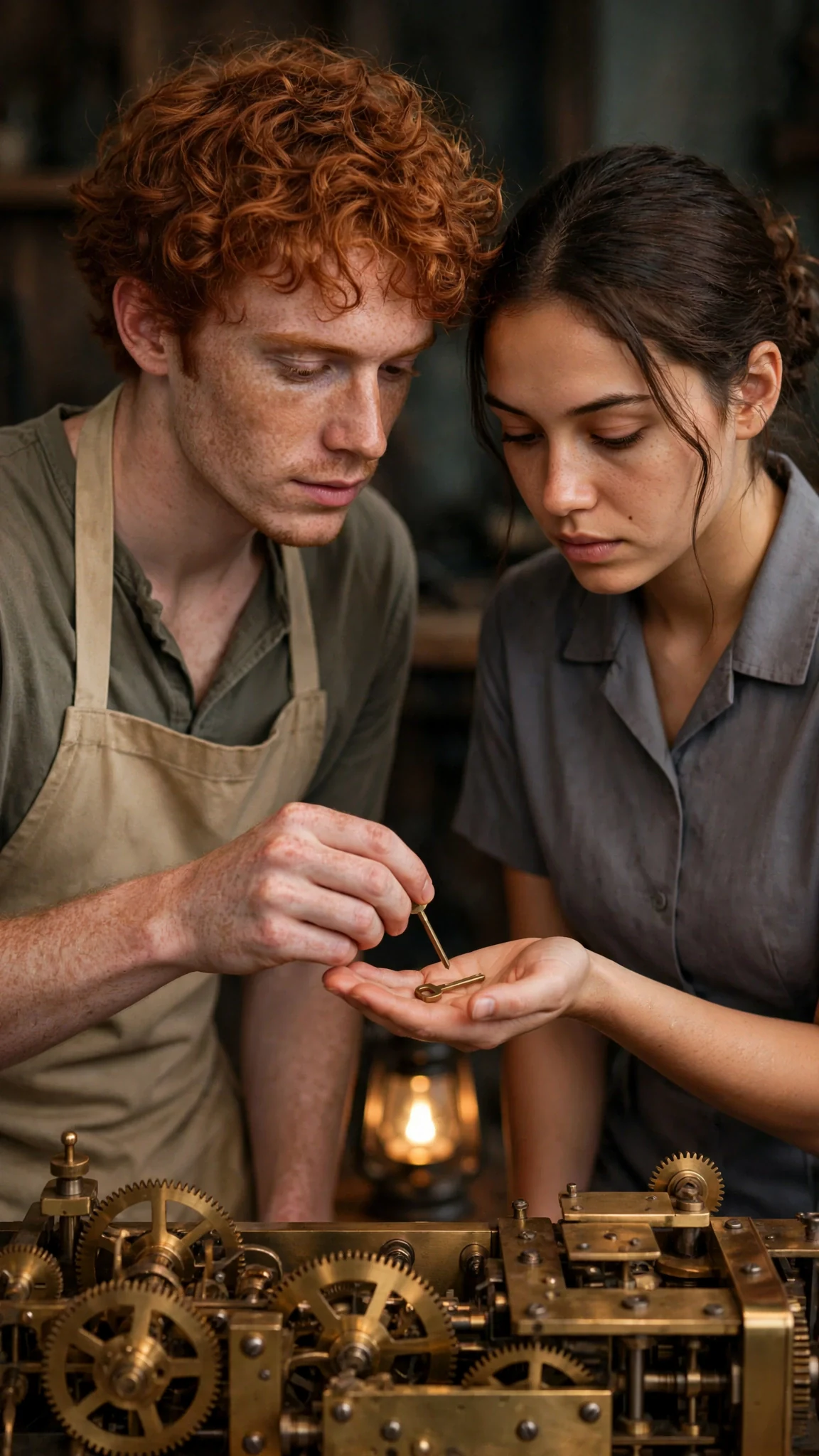 Kit places the winding key in Rosamund's palm.