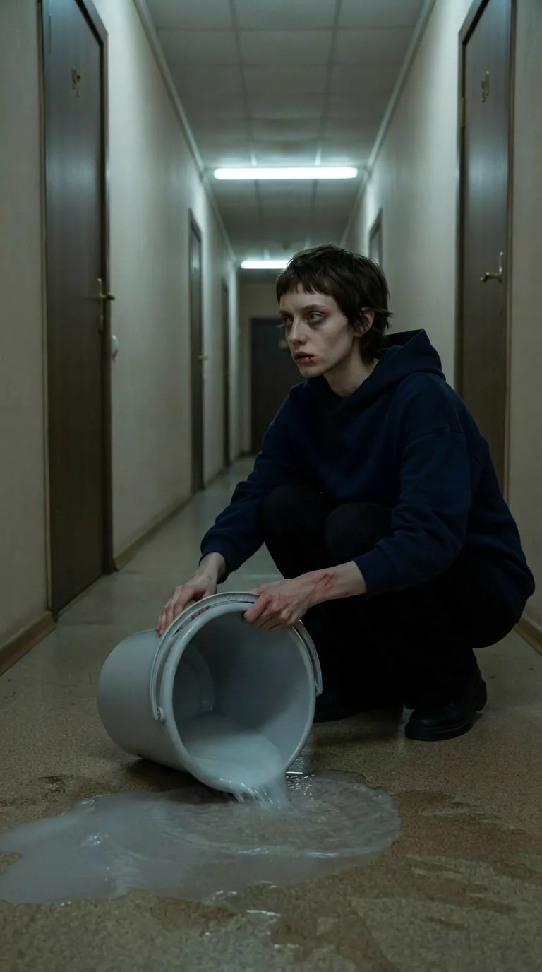 Marnie picks up her bucket alone, blood on her lip and shaking hands.