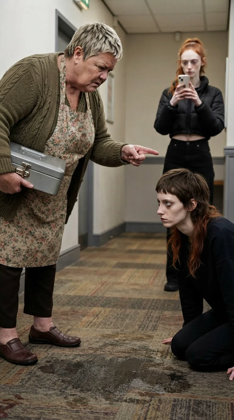 Doreen points down at Marnie while Piper films.