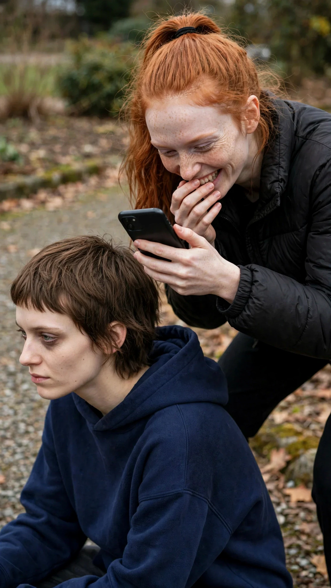 Piper holds the phone close to Marnie's face, grinning.