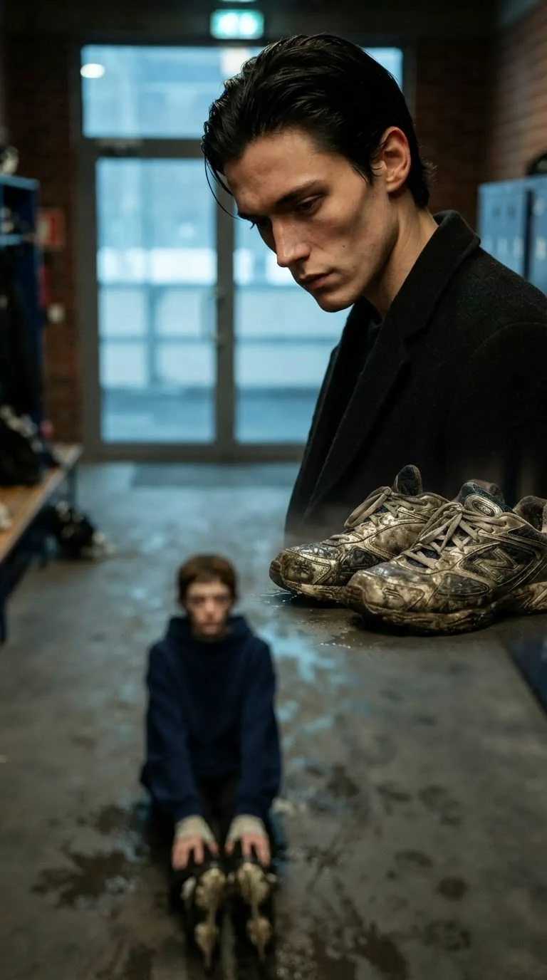 Cassian's gaze drops to Marnie's ruined wet trainers.