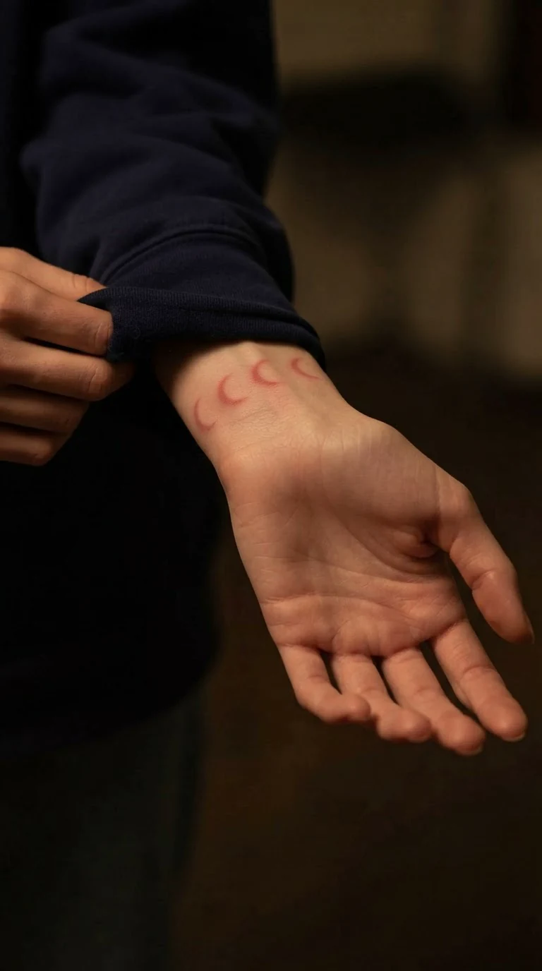 Juno releases Marnie's wrist, red marks left on the skin.