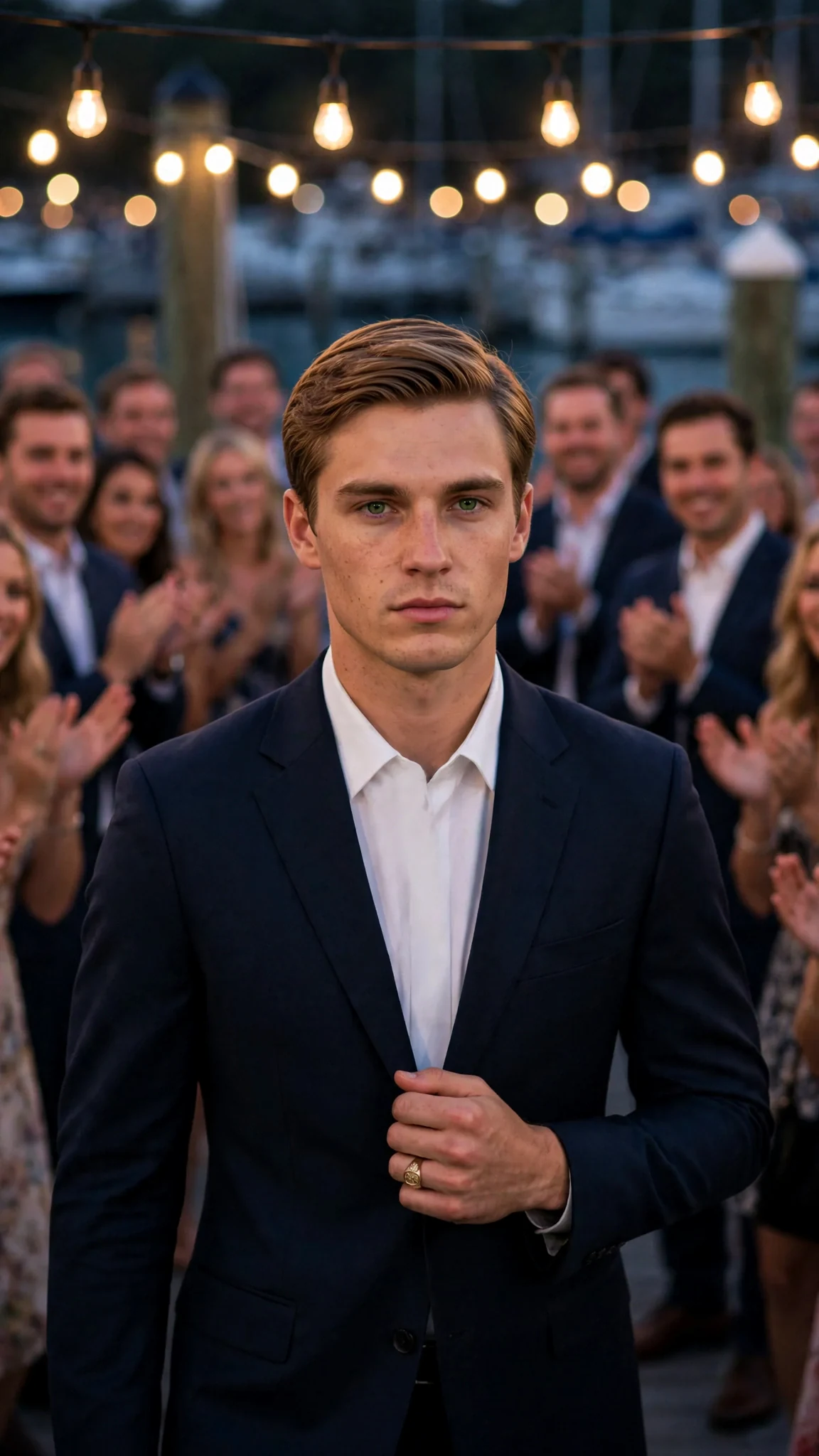 Adrian walks toward Renata through a clapping crowd.