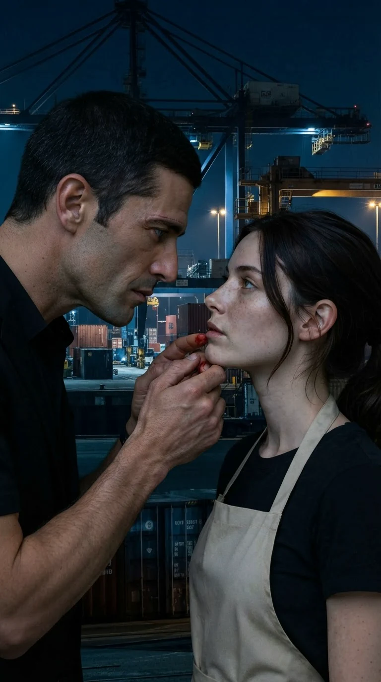 Saverio tilts Renata's chin and wipes blood from her lip.