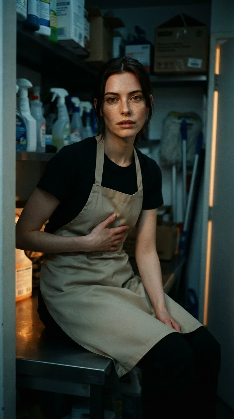 Renata alone in the dark closet, mouth still open, the door left ajar.