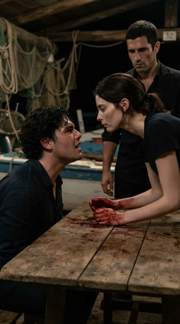 Luca curses through his pain while Renata keeps working without flinching.