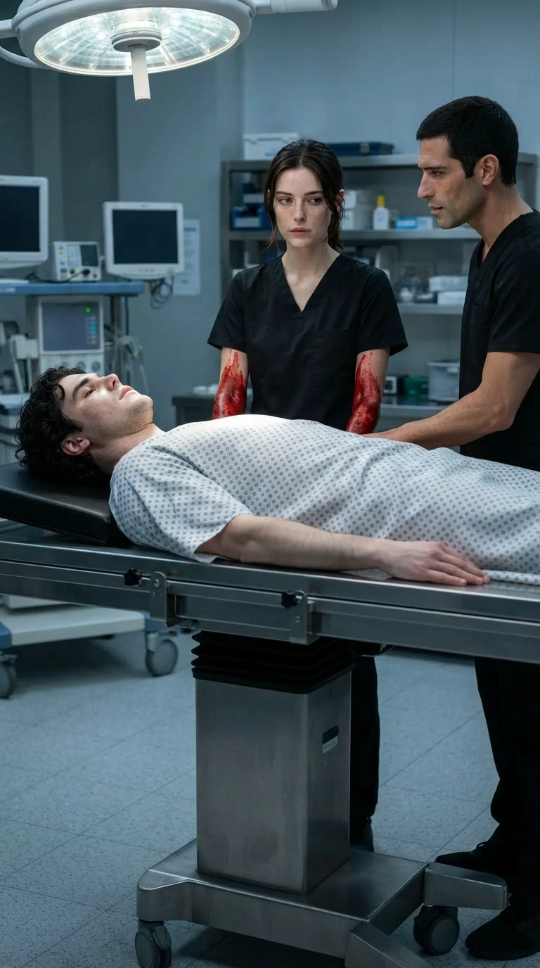 Luca breathes evenly again while Renata stands back with blood to her elbows.