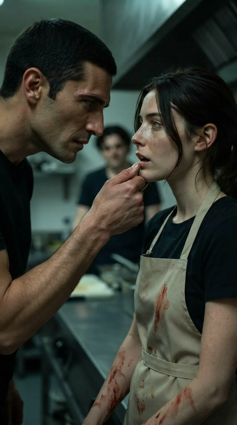 Saverio and Renata face each other in charged silence as the deal is made.